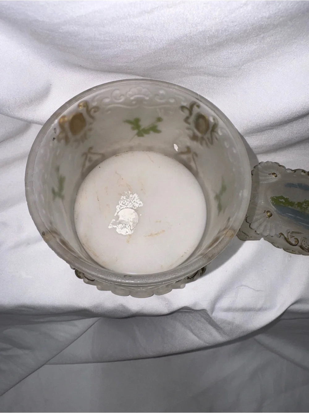 Antique hand painted glass dresser jar set